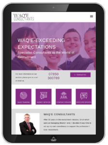 Tablet with Waqe Consultants Wesbite from Creatively Yours-01 Waqe Consulting Website Design Kettering from Creatively Yours