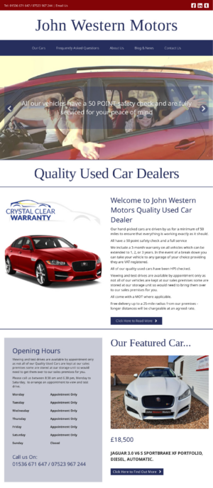 John Western Motors website design by Creatively Yours development Great yarmouth and kettering