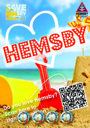 Window posters and Badges for Save Hemsby Coastline Lifeboat Day