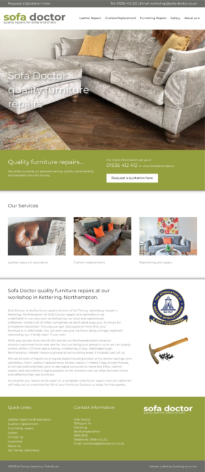 Brochure Website design for Sofa Doctor from Creatively Yours website design Great Yarmouth and Kettering