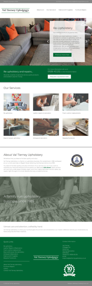 Valtierney Upholstery website design from Creatively Yours Ltd Great Yarmouth and Kettering