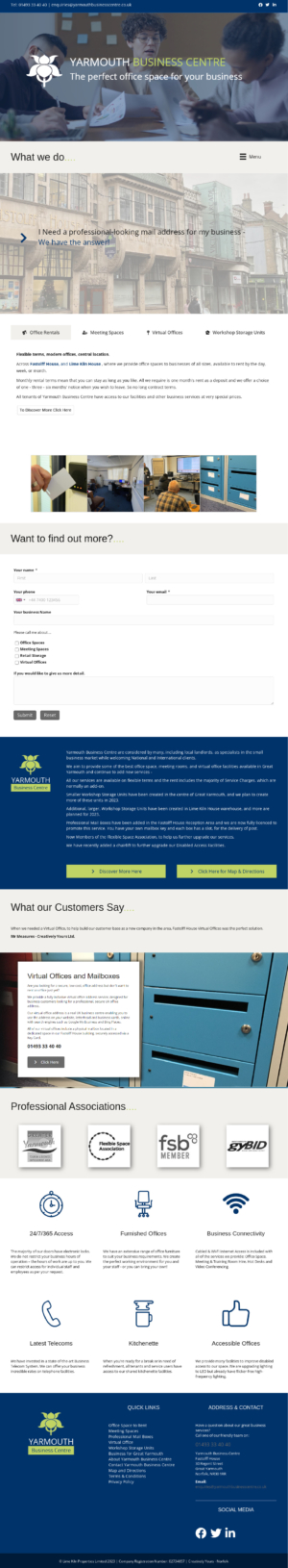 Yarmouth Business Centre brochure website project from Creatively Yours website design Great Yarmouth and Kettering
