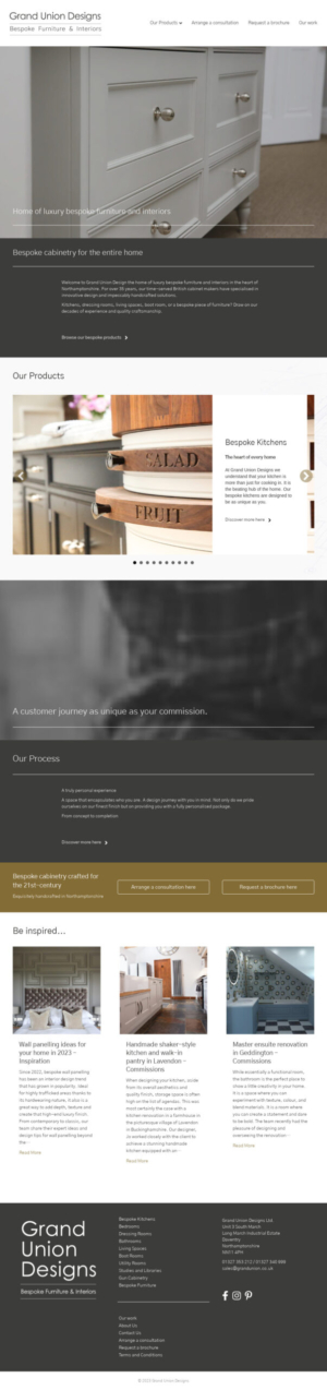 Grand Union Designs brochure website project from Creatively Yours Website design Great Yarmouth and Ketttering